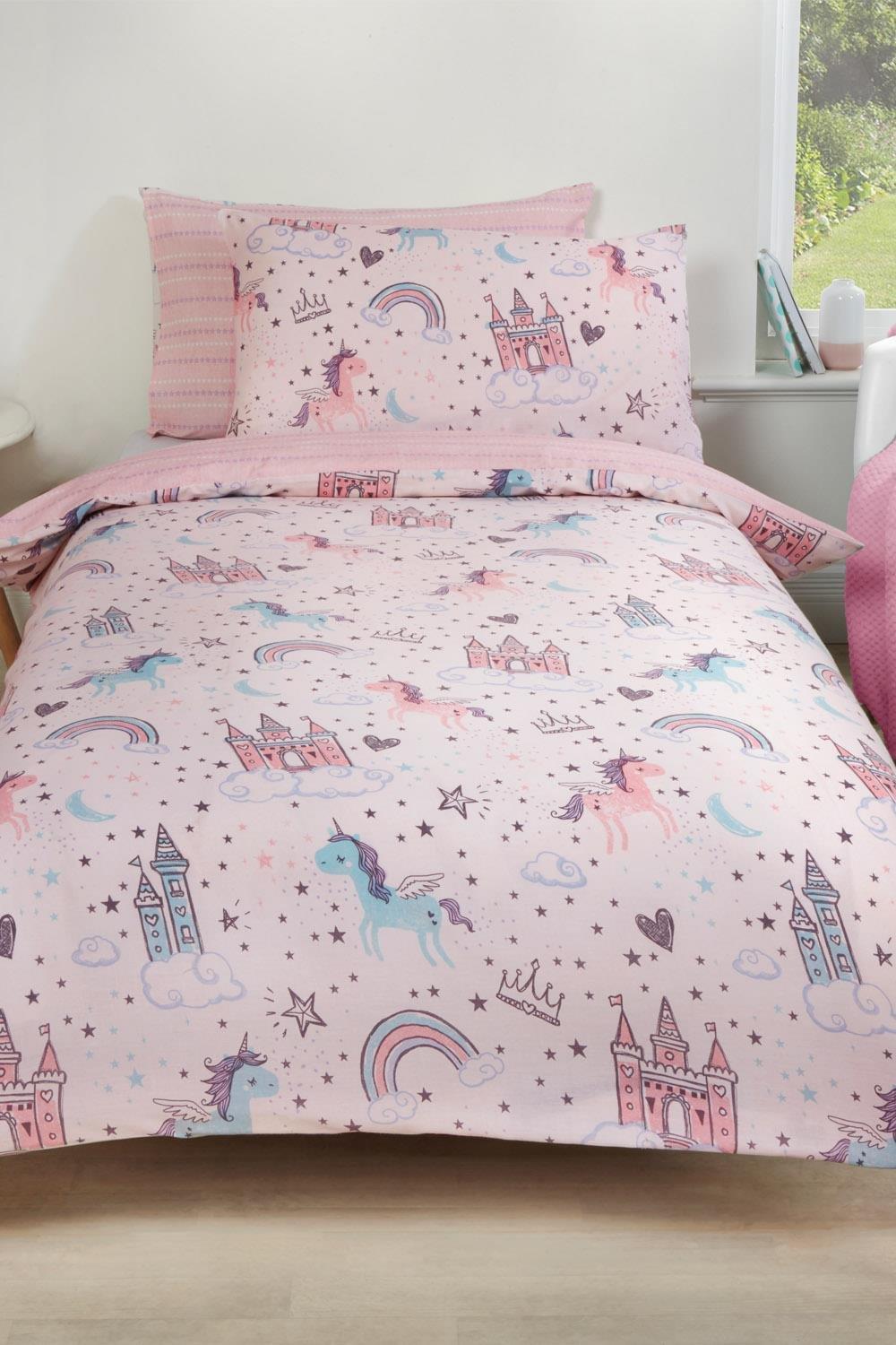 Dreamscene Unicorn Kingdom Duvet Cover with Pillowcase|Size: Cot Bed|light pink